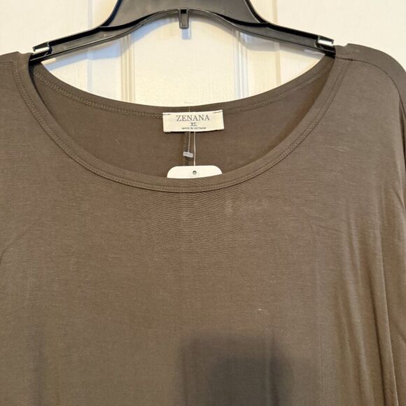 NWT Zenana Top Army Green | Wide Neck | Rouched Bottom | Stretchy | Oversized - Picture 2 of 4